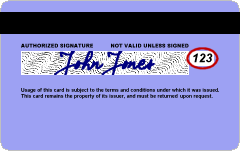 Example of the location of the secuirty code on a Mastercard, Visa, or Discover card.