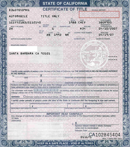 certificate of title california