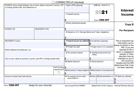 Screenshot of 1099-INT form copy for the recipient