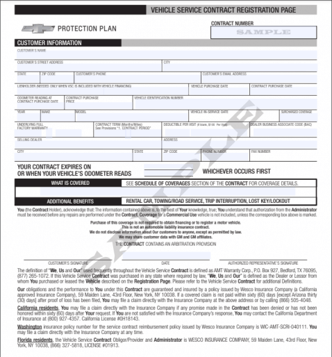 Chevrolet car protection sample warranty