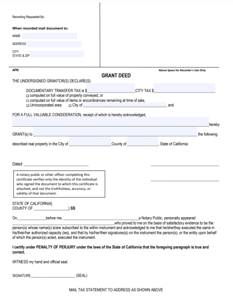 image of a California grant deed