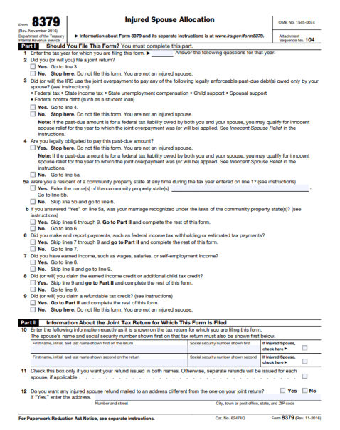 Form 8379 Injured spouse allocation