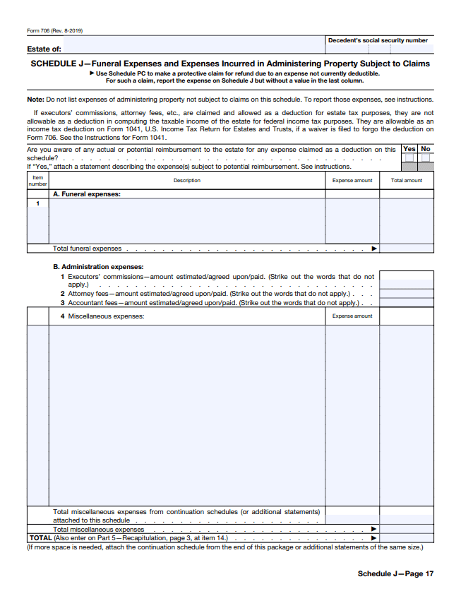 Schedule J of IRS Form 706